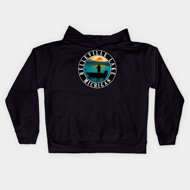 Belleville Lake Fishing Michigan Sunset Kids Hoodie by BirdsEyeWorks